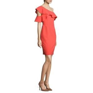 $345 Black Halo Canyon Coral Cold One Shoulder Kimora Sheath Dress 8 NWT